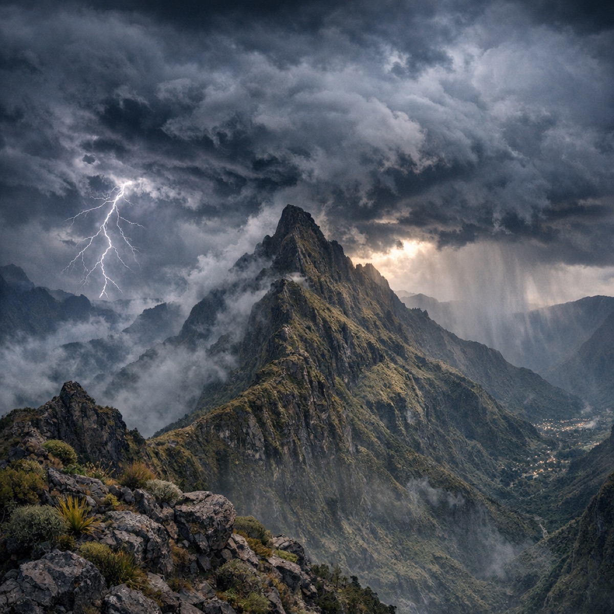 Orage menaçant sur un sommet